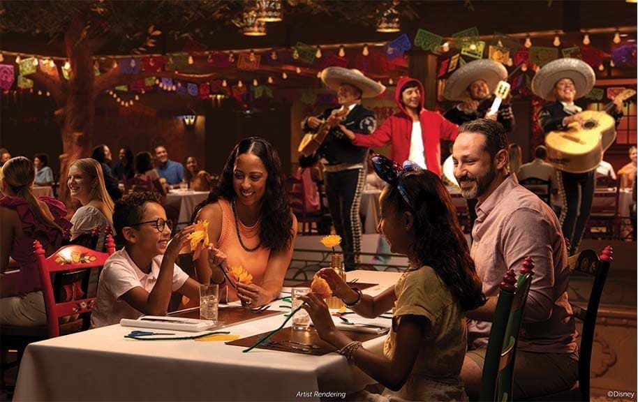 Family enjoying Plaza de Coco: Disney and Pixar’s “Coco” Dining Show